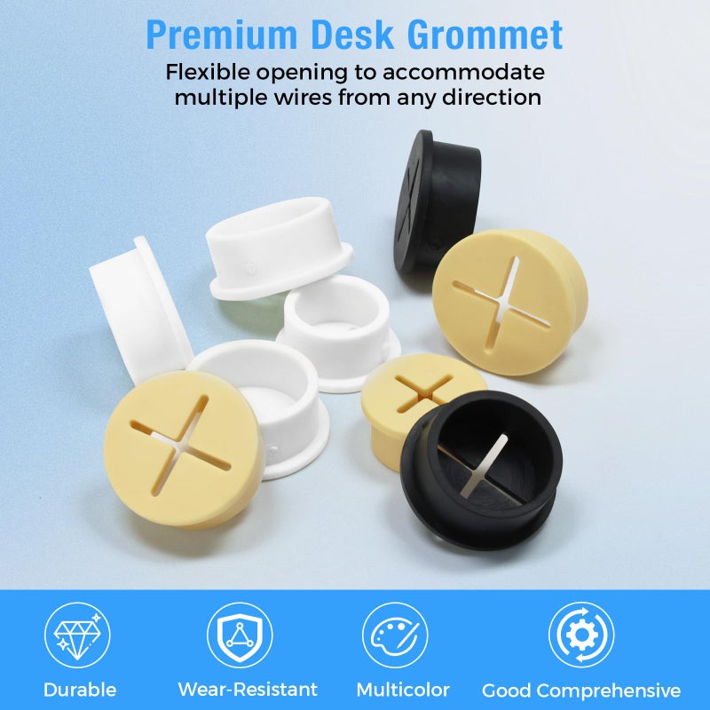 BOPOREAE Desk Grommet, 3/4 in 20 mm Silicone Rubber Grommets, Black Desk Hole Cover for Cables, Flexible Wall Cord Pass Through Grommet for Office Table Computer Home Furniture Wire Organizer-15 Pcs - Image 2